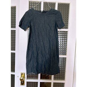 GAP short sleeve denim shift mini dress frayed edge